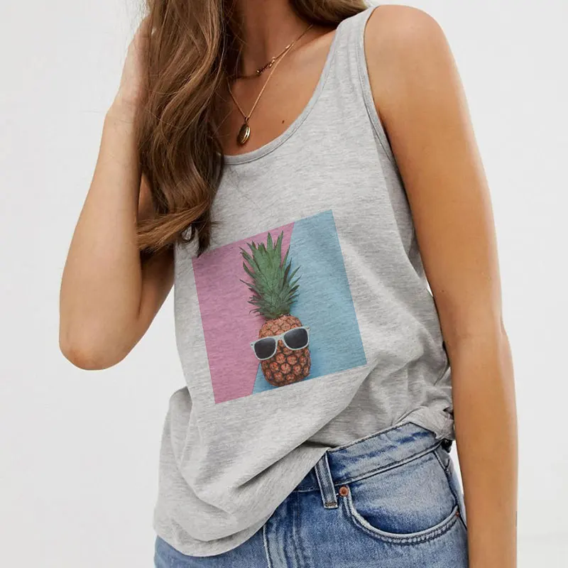 2020 new Plus Size Summer 90s Women Casual Vest Tank Tops Sexy Camisole Pineapple Print Tops Harajuku Sleeveless Female T-Shirt