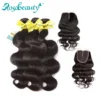 RosabeÑ8-28 30 pouces Body Wave Human Hair Weave, Brésilien Remy Hair Extension, 3 4 Bundles avec Lace Closure, Document naturel