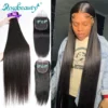 Rosabeauty – Extensions de cheveux péruviens naturels, lot de 3 ou 4 mèches, avec Closure, lisses, 5x5 et 4x4, 30 pouces