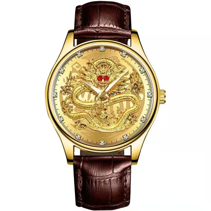 WOKAI-Montre Lumineuse à Quartz avec Ceinture pour Homme, Horloge Étanche Commerciale, Dragon localité, Style Chinois, Haute Qualité, Loisirs