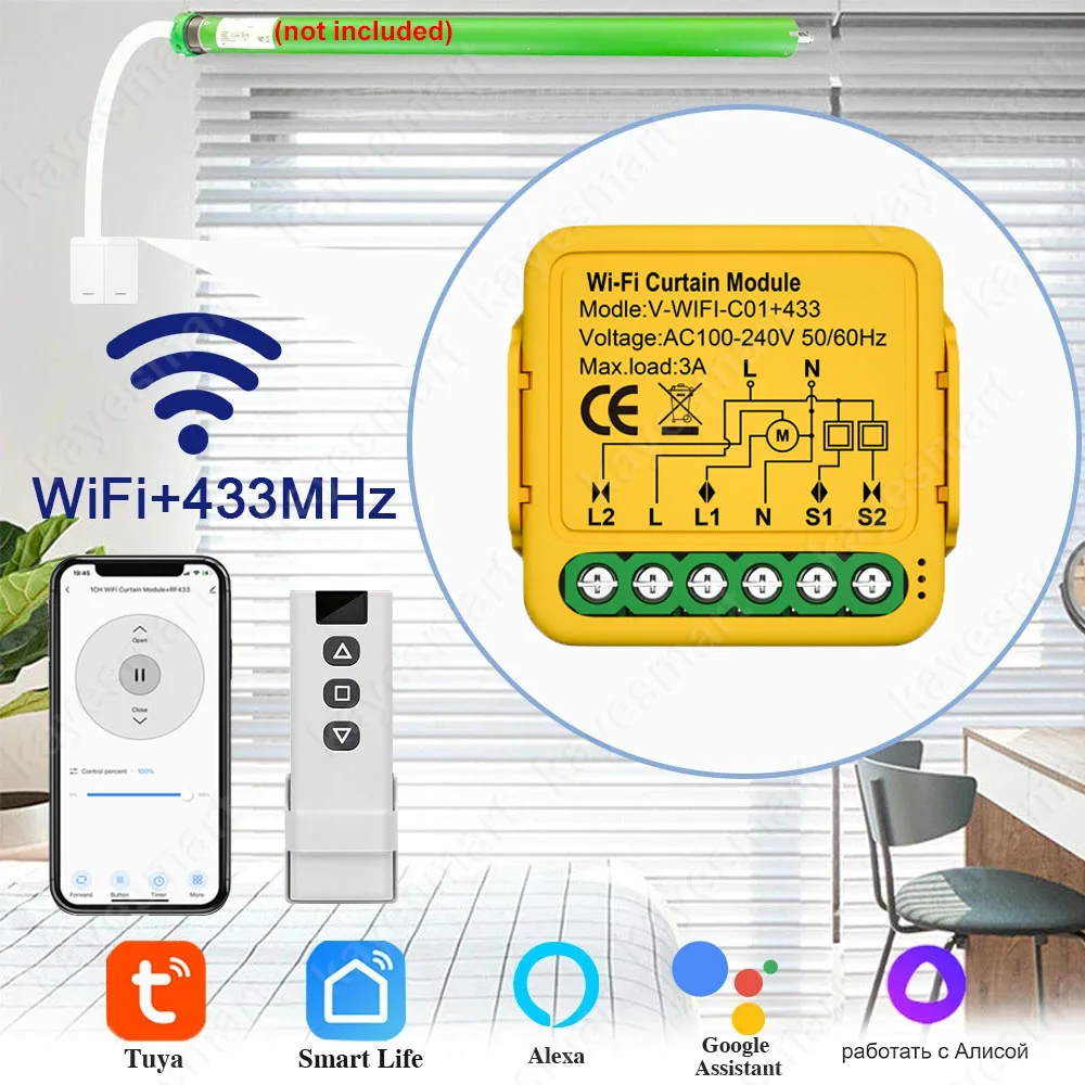 Tuya-Joli Intelligent pour Rideau, Wifi, RF433 MHz, Commande Vocale avec Google Home Alexa pour Volet Roulant Électrique